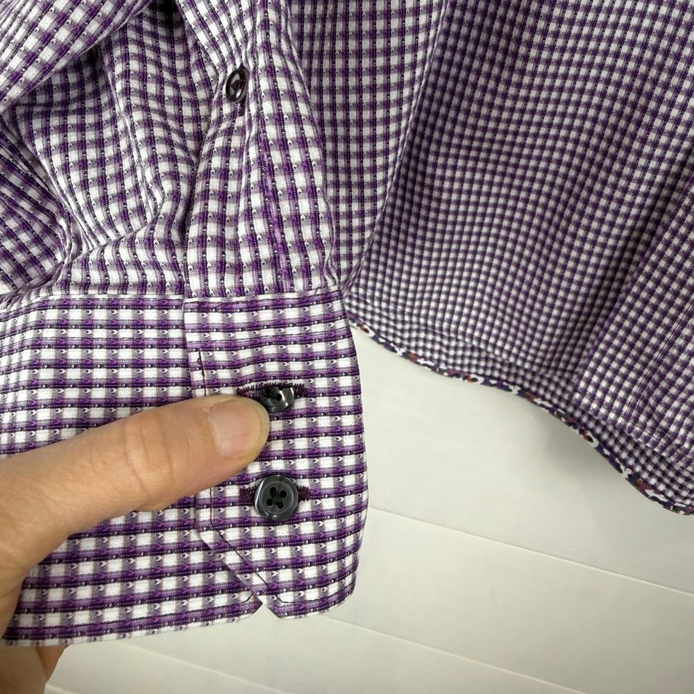 Robert Graham Men XL Classic Egyptian Cotton Button Down FLIP CUFF PURPLE CHECK - Picture 2 of 11
